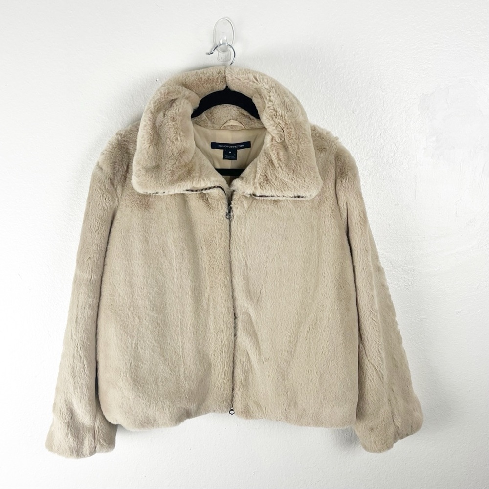 FRENCH CONNECTION Faux Fur Full Zipper Long Sleeves Pockets Lined Jacket Medium